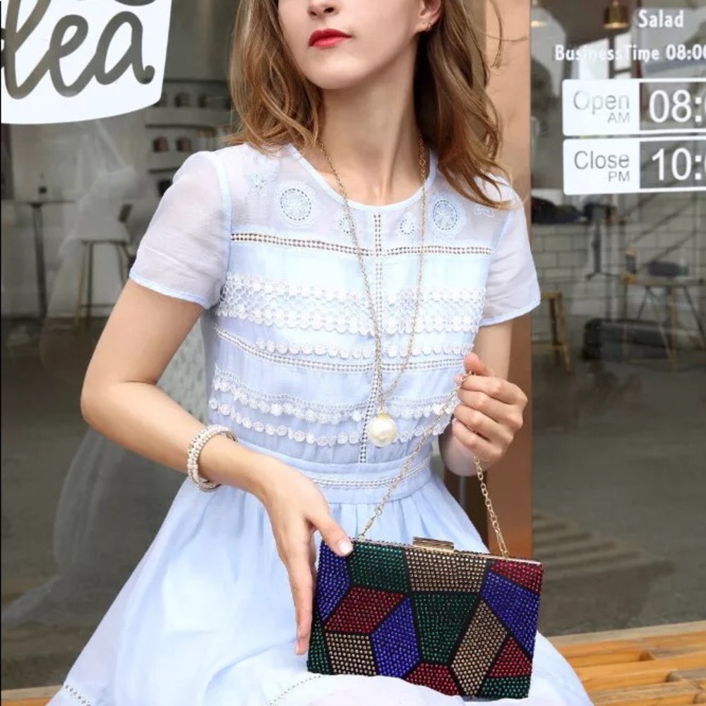 Rhinestone studded multicolor evening clutch bag - Picture 3 of 9